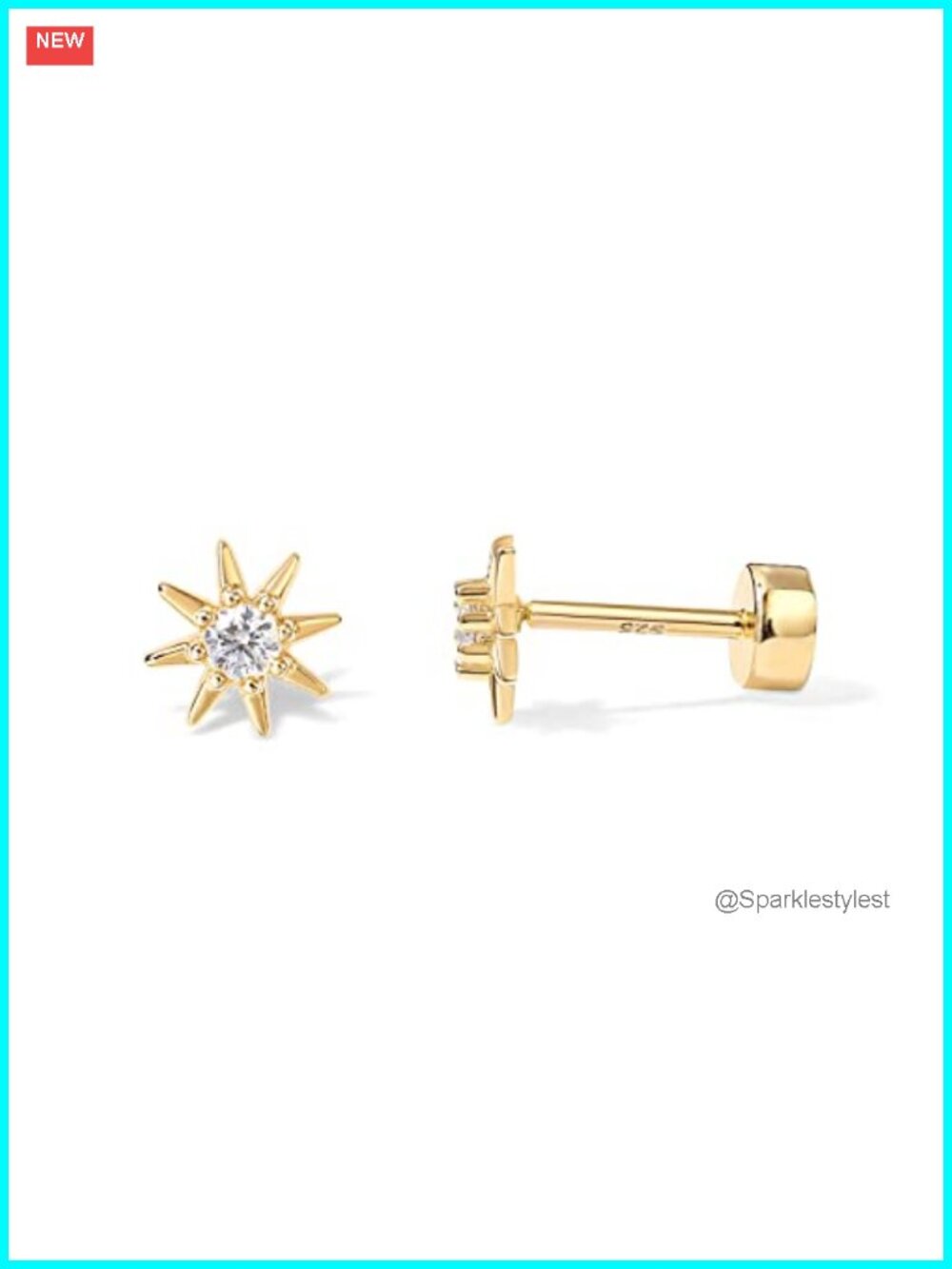 14K Gold Plated CZ Star Flat Back Stud Earrings Screw Back Cartilage